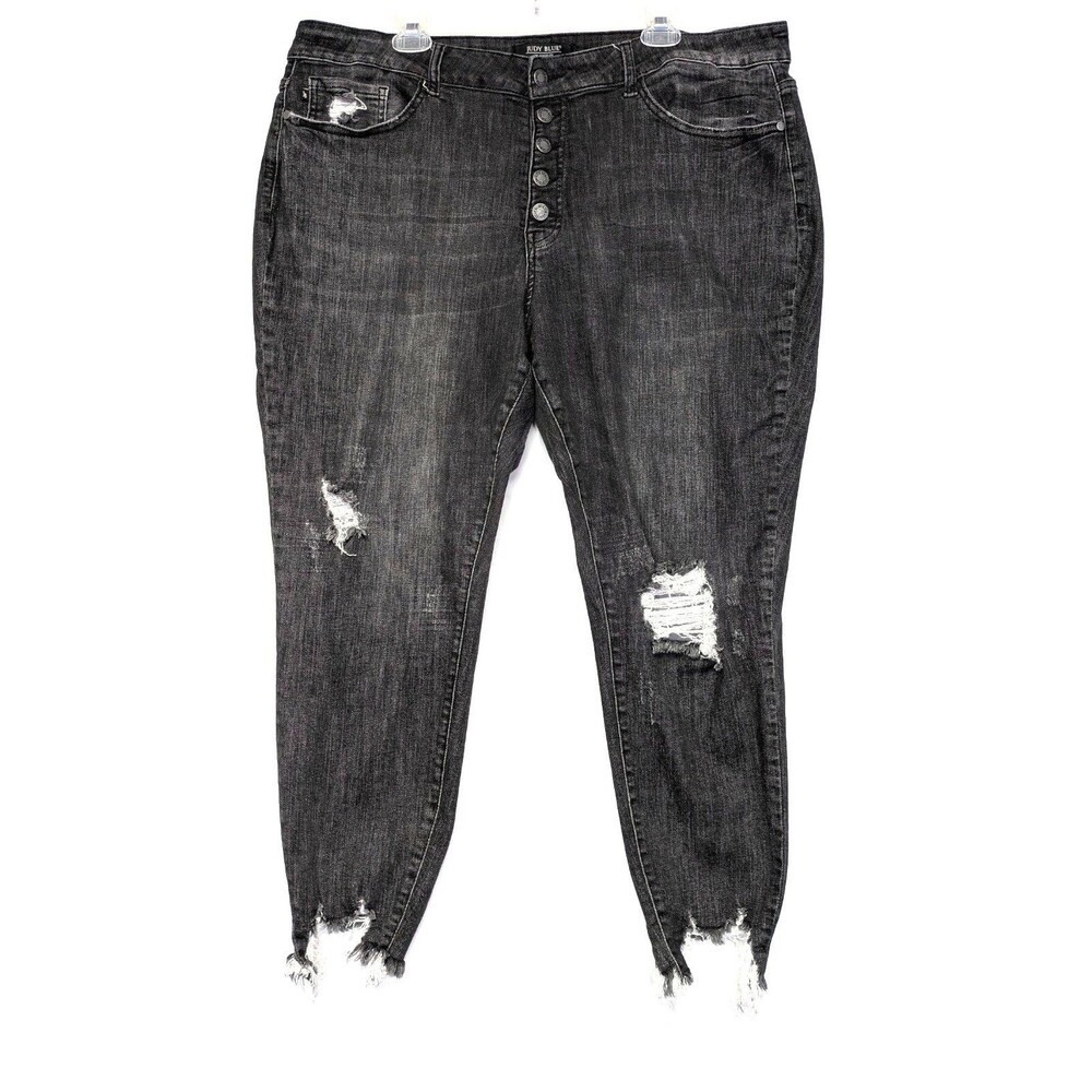 Judy Blue Jeans Womens 22W Black Skinny Fit Button Fly Deconstructed